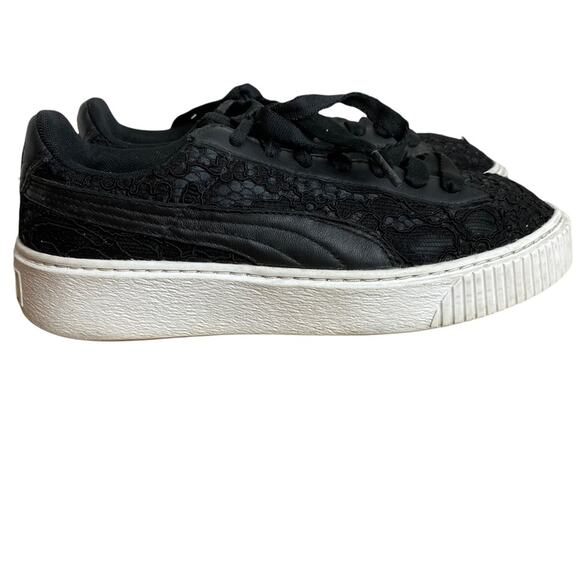 Puma Basket Classic Floral Lace Lace Up Platform Sneakers Sz 8 Black - Picture 3 of 10